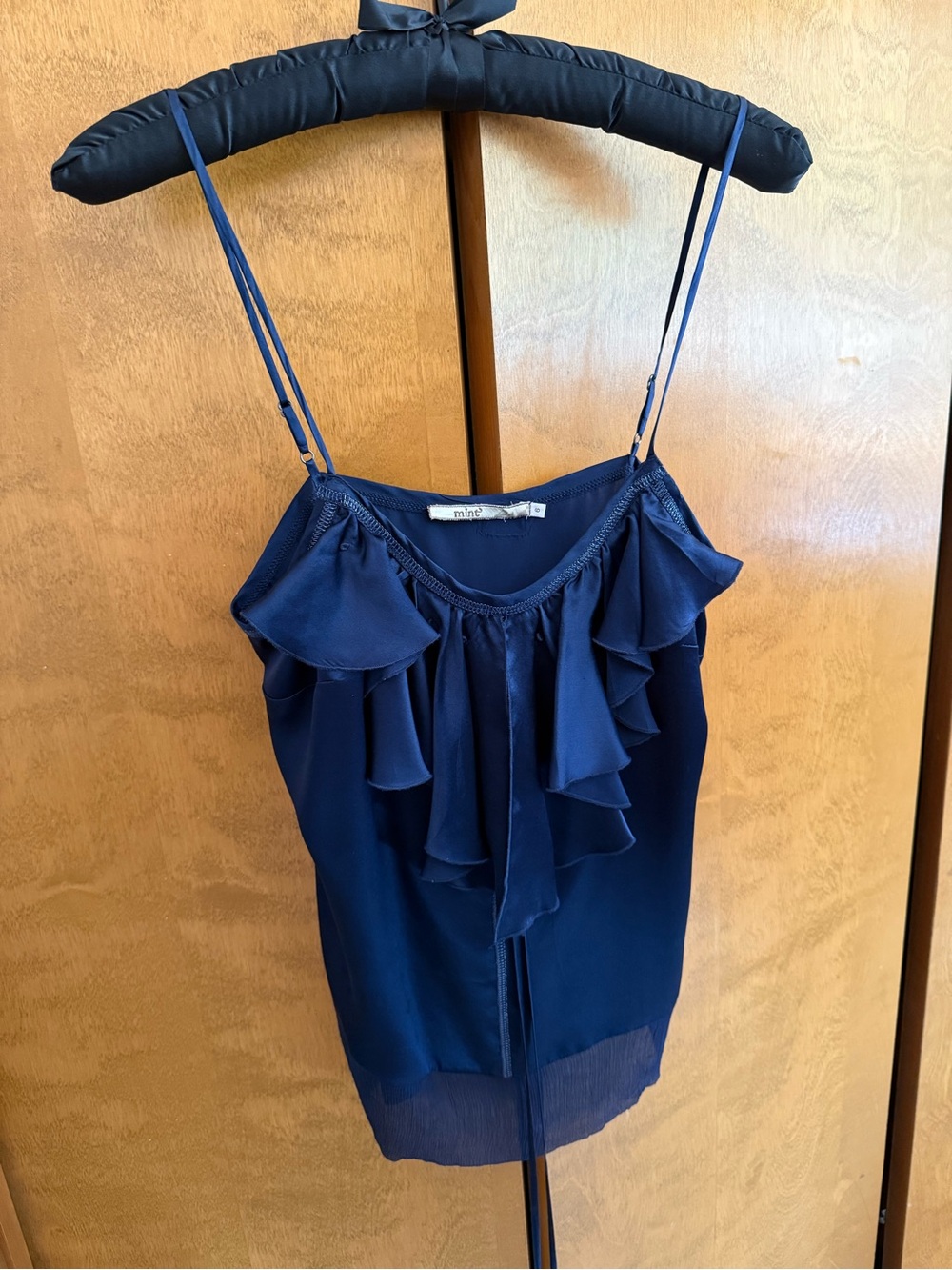 Mint Jodi Arnold 100% Silk Camisole Blue Ruffles Tie Size 6 Vintage